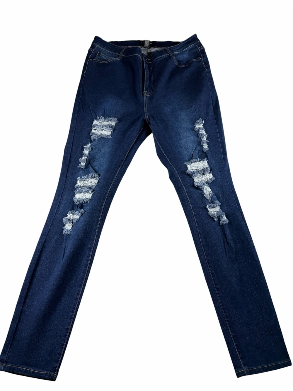 Fashion Nova Womens Distressed Skinny Plus Jeans Size 20 Dark Wash Denim Stretch